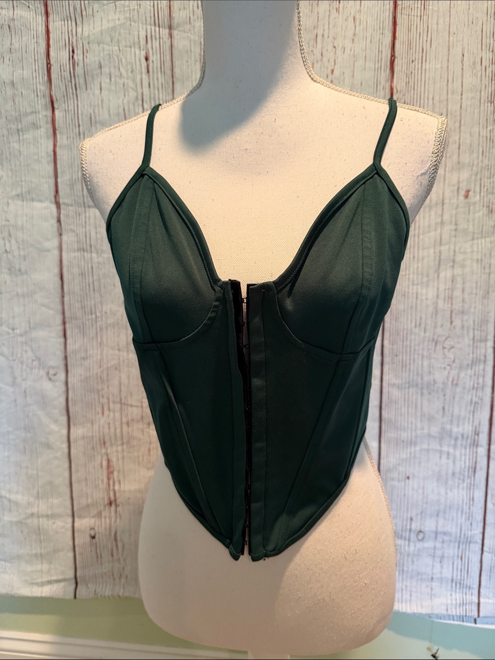 Deep Green Structured Corset Top with Front Closure